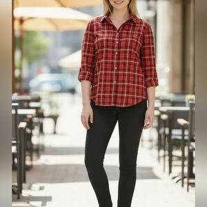 Talbots Red and Black Plaid Button-Down Shirt